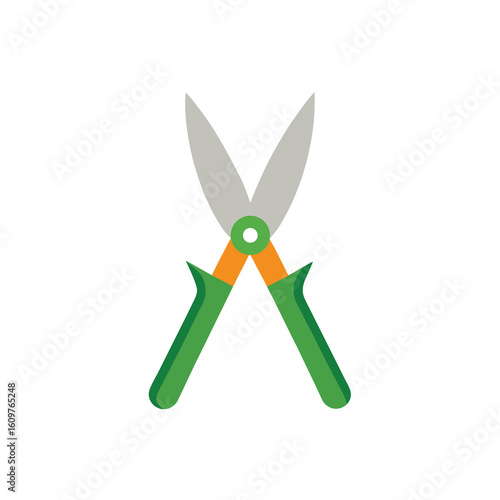 Isolated Garden Shears Illustration with Green Handles and Grey Blades on white background