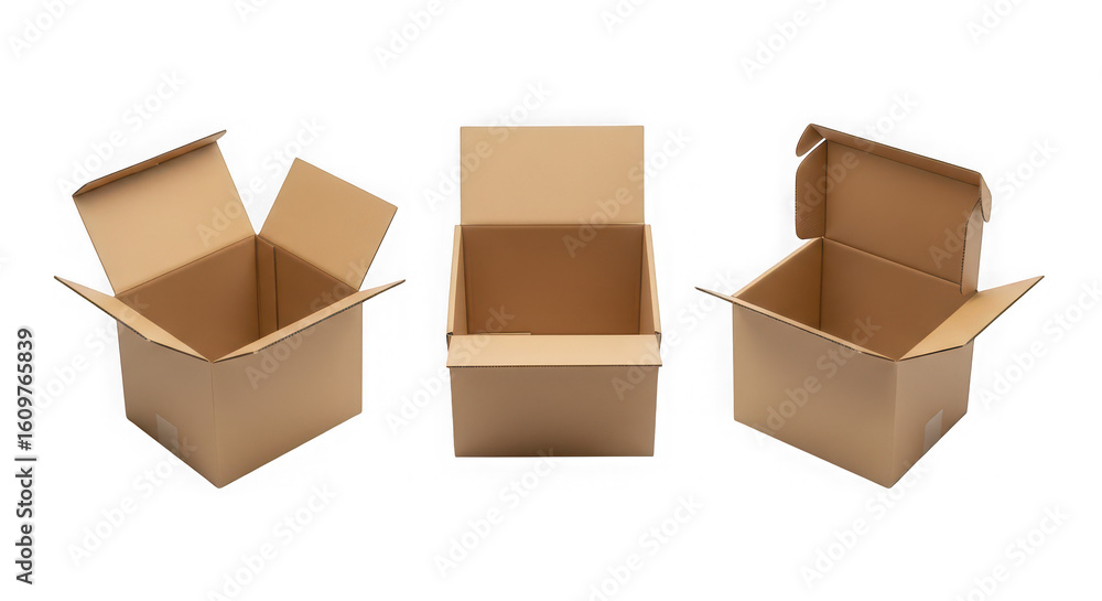 Fototapeta premium Three open cardboard boxes on a black background