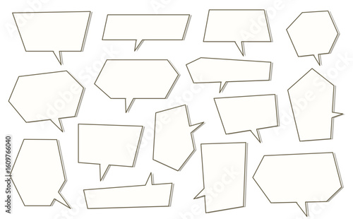 カクカクした枠と影付きの吹き出しのセット