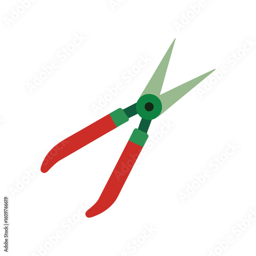 Illustration of small garden pruning shears with red handles on white background