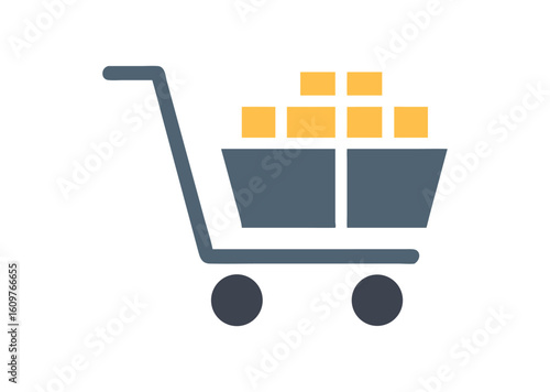 Shopping cart icon with boxes and wheels vector illustration