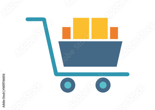 Shopping cart icon with boxes and wheels vector illustration