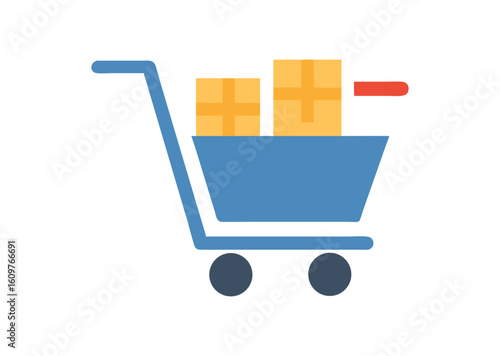 Shopping cart icon with boxes and wheels vector illustration