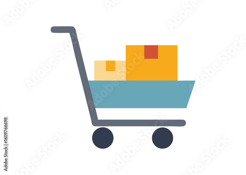 Shopping cart icon with boxes and wheels vector illustration