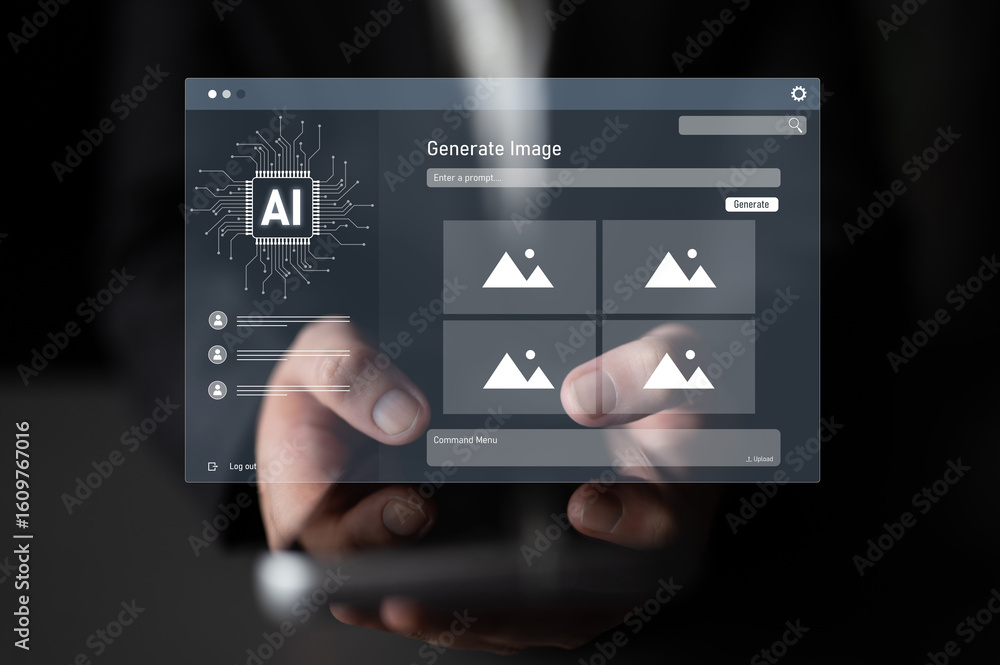 Fototapeta premium AI image generator interface enables image, AI, and generator process by converting user prompt into visual content using intelligent algorithms Latch