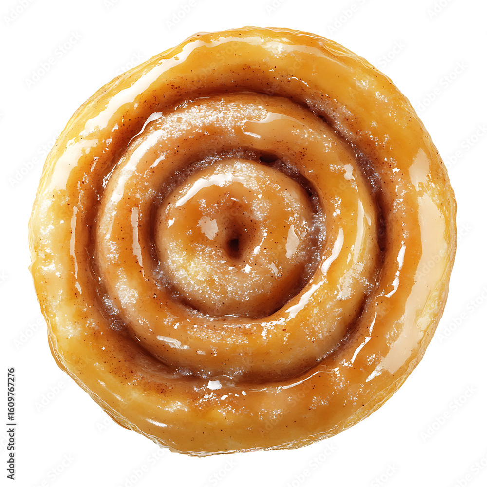 Fototapeta premium Golden Glazed Cinnamon Roll with Spiral Layers