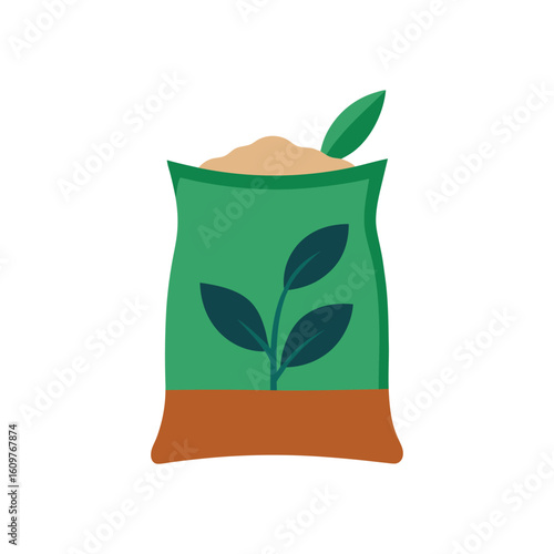 Bag of Fertilizer with Sprout Icon for Agriculture on white background