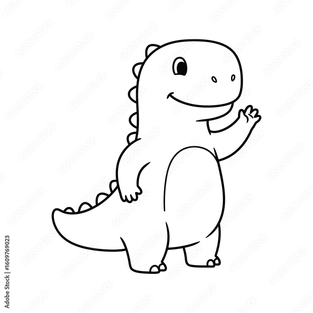 Fototapeta premium Cute Cartoon Dinosaur Waving Black and White Line Art Coloring Page Preschool Kids