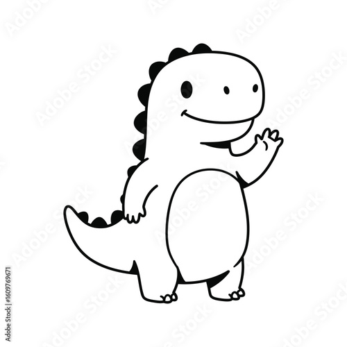 Wallpaper Mural Cute cartoon dinosaur waving black and white line art printable coloring page kids illustration Torontodigital.ca