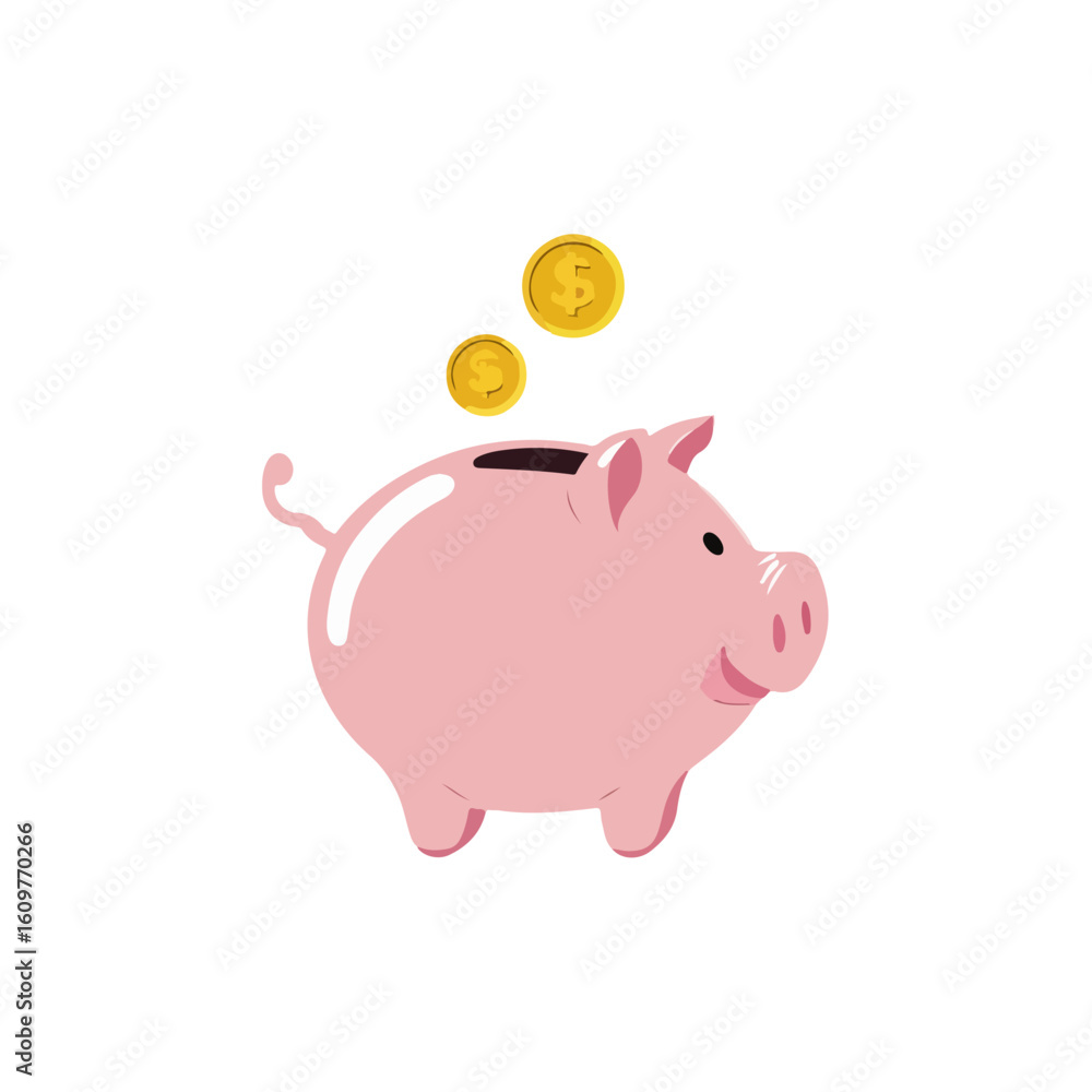Obraz premium Piggy bank flat vector illustration