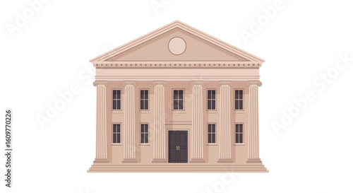 Classic greek revival building with tall columns and symmetrical facade