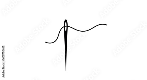 Minimalist sewing needle icon with thread in monochrome style
