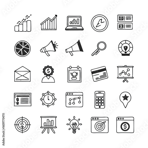 Editable Digital Business Icons | Vector Line Icons of Online Marketing, Social Media, Campaign Analytics, and E-Commerce Strategy