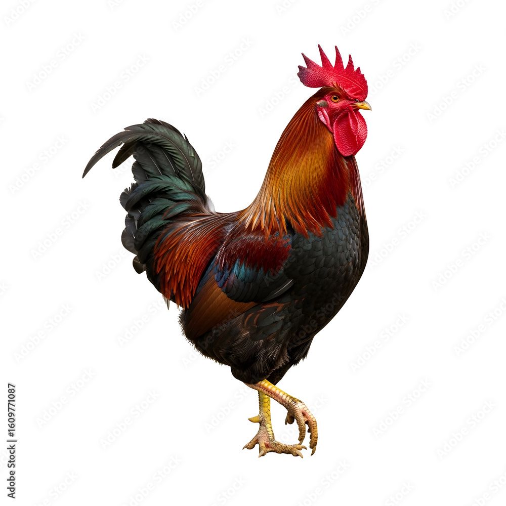 Fototapeta premium Rooster standing proud on black background