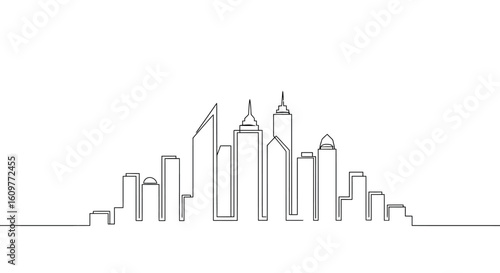 Minimalist city skyline with modern skyscrapers in linear design
