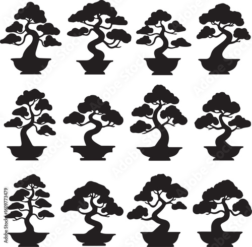 Bonsai Tree Silhouettes Set  Miniature Garden Icons