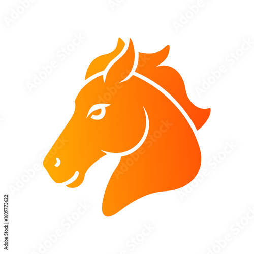 Head of Fire Horse, New Year Logo, Orange Icon 