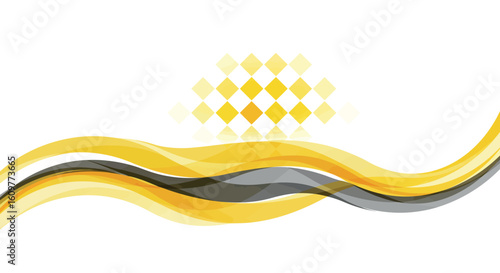 Abstract geometric waves with yellow and gray gradient on white background