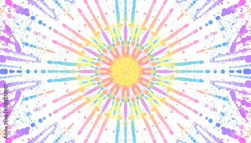 Abstract colourful background with vibrant stars and radiant sunburst pattern.