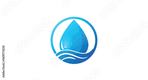 Blue water droplet logo with waves: clean and modern design