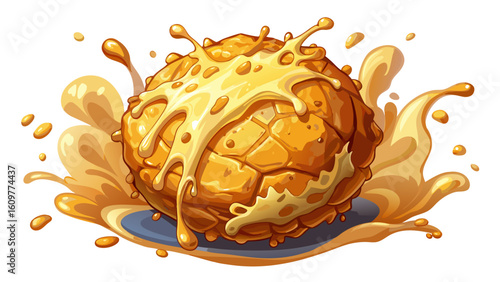 very Beautiful Crispy fried cheese ball with creamy sauce splash isolated on  showcasing golden texture and rich flavor in dynamic food presentation white background