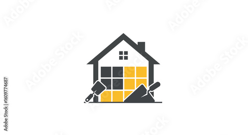Abstract construction logo with house and tools design in flat style