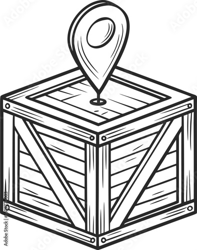 Hand-drawn vector illustration of a book, box, and container with a pen, ideal for business and mail design