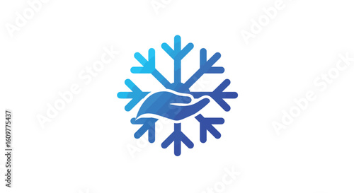 Blue gradient snowflake with hand design for winter and support themes