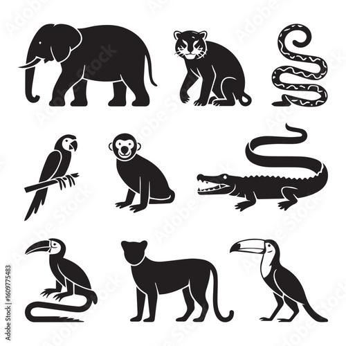 Collection of silhouetted dogs performing agility training exercises and tricks with trainer