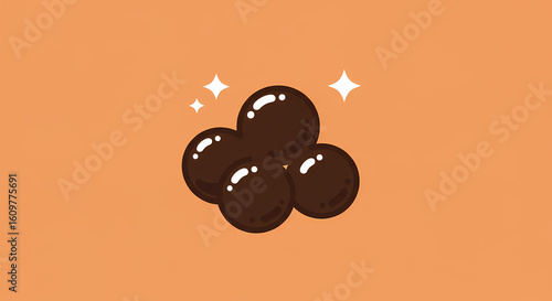 A sparkling illustration of fresh boba tapioca pearls, a chewy ingredient for bubble tea drinks, on a solid background.