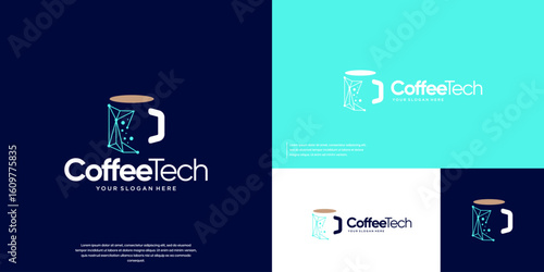coffee cup and electrical network logo, graphic design template.