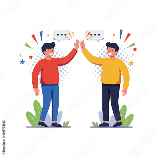Happy Colleagues High Five Teamwork Collaboration Success Vector Illustration