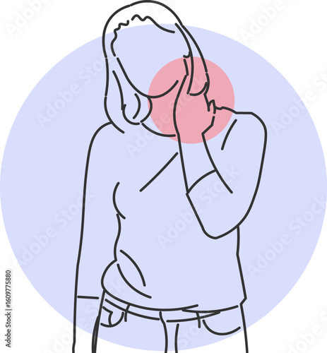Minimalist Drawing of a Woman with Intense Pain in the Neck Region