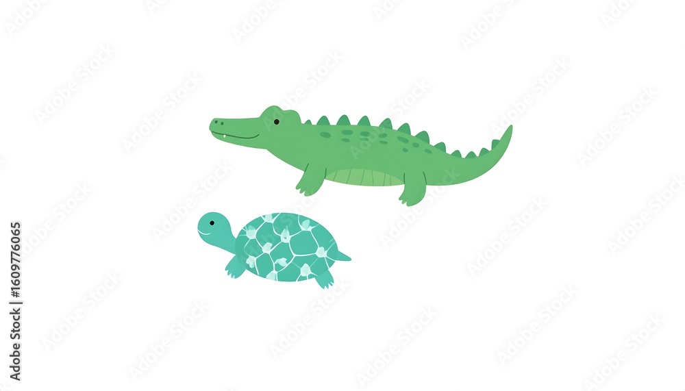 Fototapeta premium Cartoon crocodiles and turtles