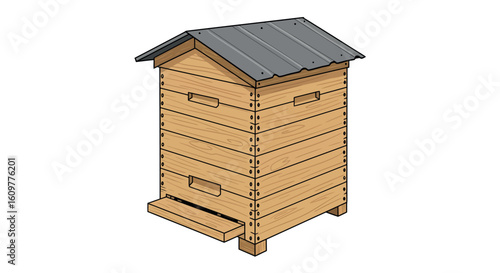 Wooden beehive with metal roof for beekeeping enthusiasts
