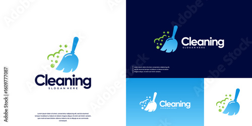 Broom and bubble logo, cleaning symbol, maintenance, vector graphic design.