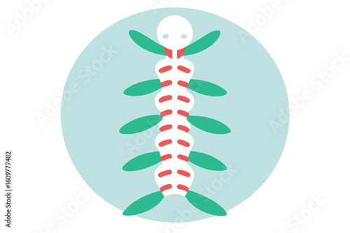 Stylized Caterpillar with Leaf Appendages Inside Light Blue Oval Shape Creating Simple Yet Distinctive Insect Illustration
