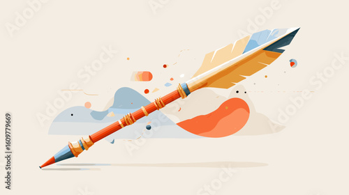 Colorful feather quill pen on abstract background with artistic flair  