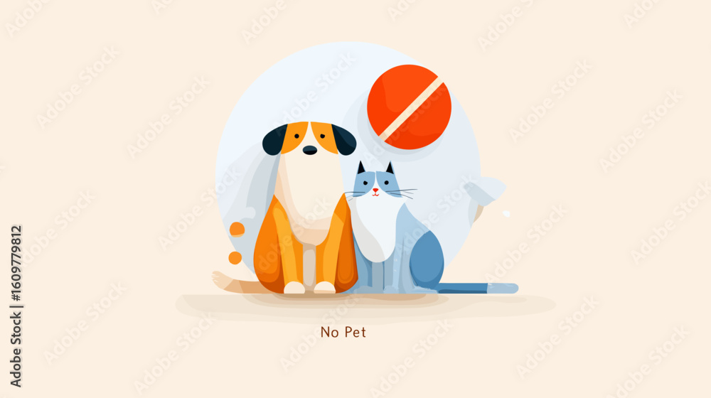 Obraz premium Cartoon dog and cat sitting together with sun background 