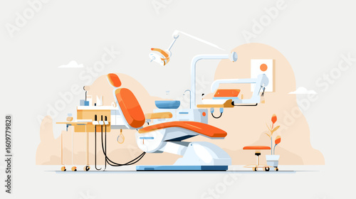 Dental clinic chair setup with tools in modern design