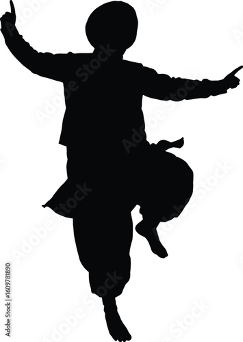Black solid silhouette for bhangra dance black and white with white background 