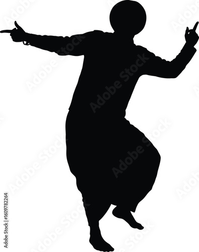 Black solid silhouette for bhangra dance black and white with white background 
