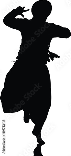 Black solid silhouette for bhangra dance black and white with white background 