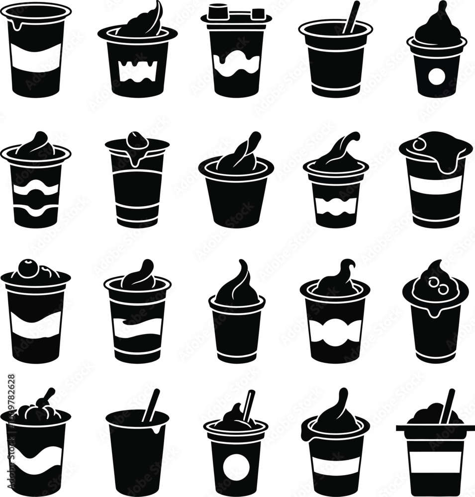 Obraz premium Editable Vector Ice Cream Icons – Black Silhouette Collection