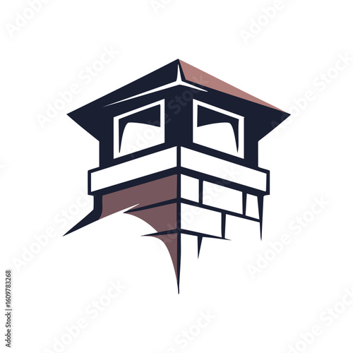 Modern Abstract Fortification Symbol. An imposing architectural emblem in dark hues, suggesting strength, protection, and a secure stronghold. Features sharp geometric angles.