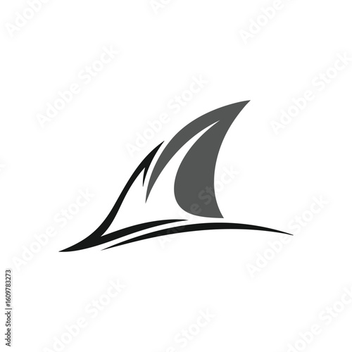 Sleek Shark Fin Graphic. A minimalist grayscale representation of an oceanic predator's dorsal ascent. Conveys power, stealth, and aquatic mystery.