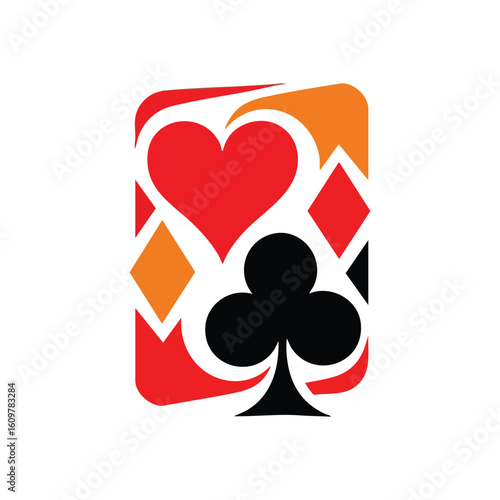 Modern Card Game Suits Abstract. This contemporary design features vibrant playing emblems. Perfect for casino, entertainment, or chance projects, symbolizing strategy and fortune.