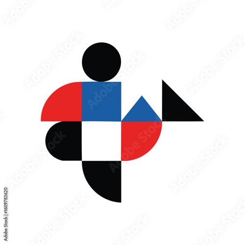 Vibrant Geometric Abstract Shapes. Bold geometric forms in primary hues create a dynamic abstract composition. This modern design suggests connection and visual harmony.