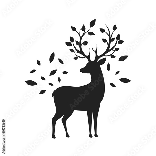 Antlered Deer Beneath Autumn Leaves Silhouette