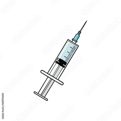 Medical Syringe Illustration. Clean graphic of an essential healthcare injector. Represents modern treatment, vaccination, and scientific progress for patient wellness.